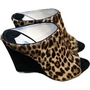 Prada Leopard - Print Dyed Calf Wedge Slides Size 37/7